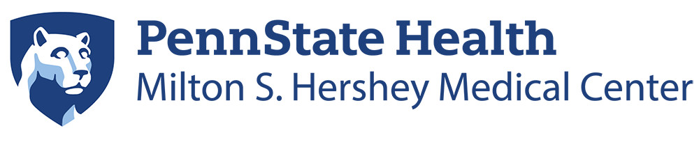 The logo of Penn State Health Milton S. Hershey Medical Center includes its name as well as a shield with a Nittany Lion's head in it.